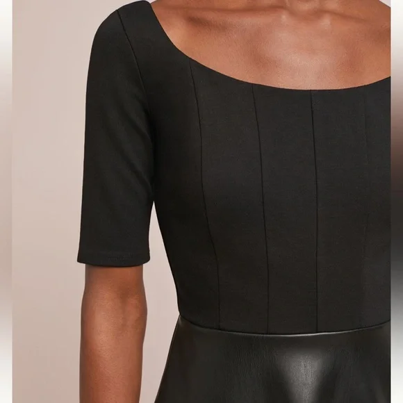 Bailey 44 Black Pleather Palour Ponte Faux Leather Mini Dress XSP Petite XS